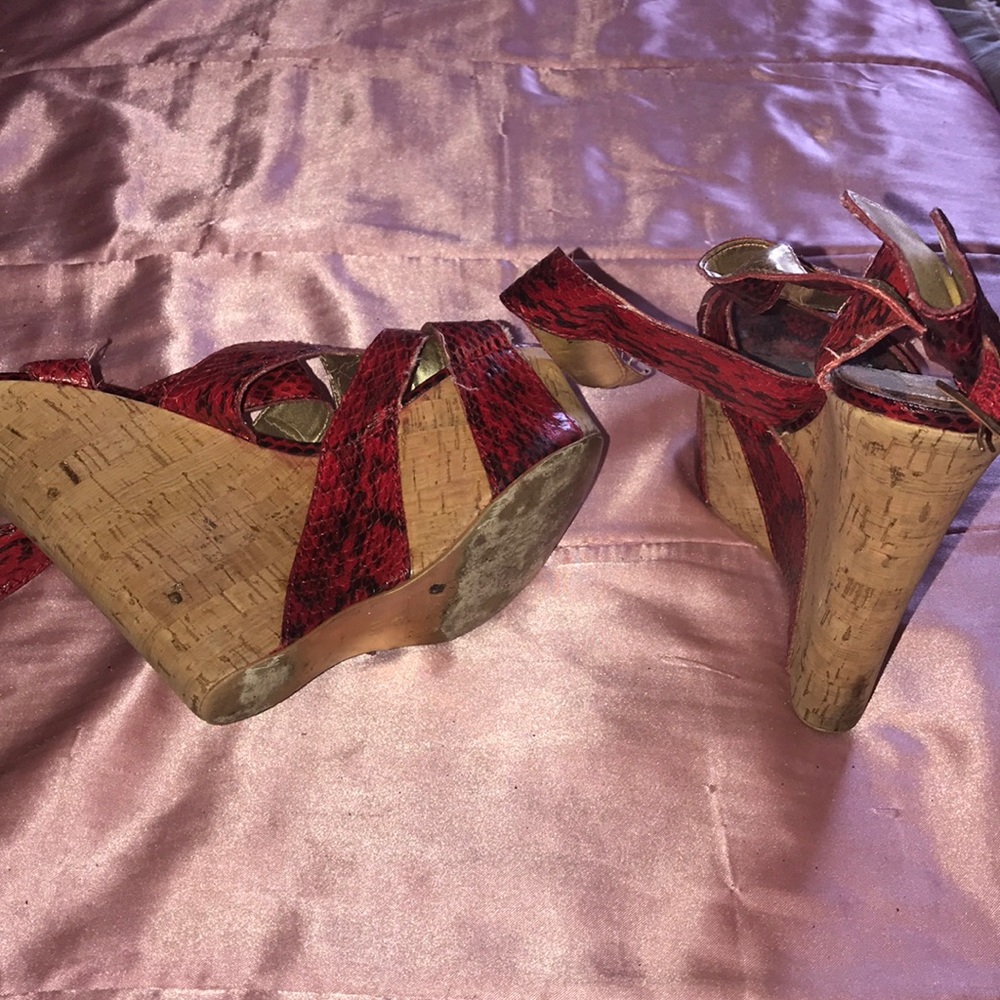 Bebe Red Python Wedge Heels Size 8 - image 2